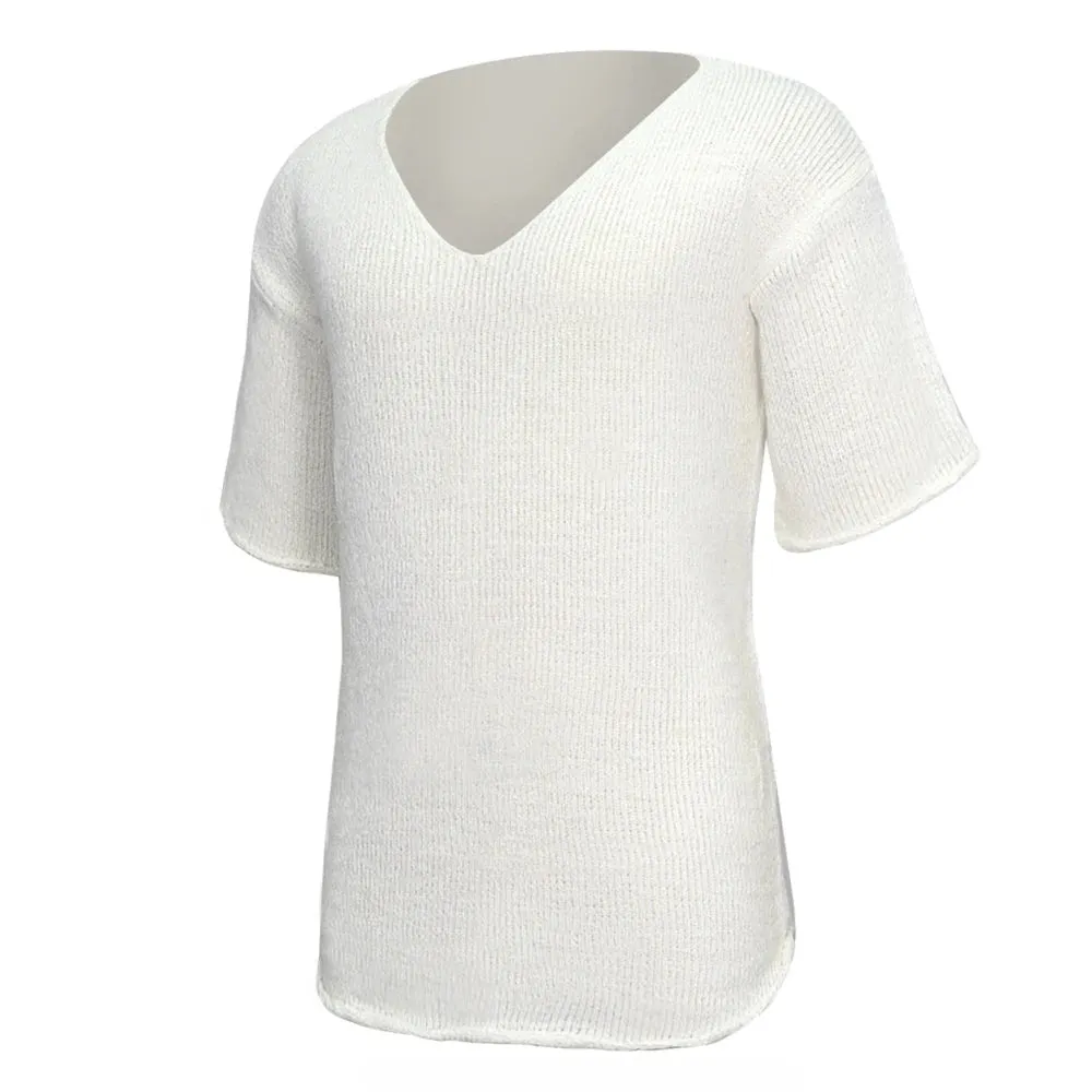 Aidase Mens Hollow Casual Knitted Tops Genderless 2024 Summer New Fashion Vacation White Loose Breathable Short Sleeve T-Shirt Unisex