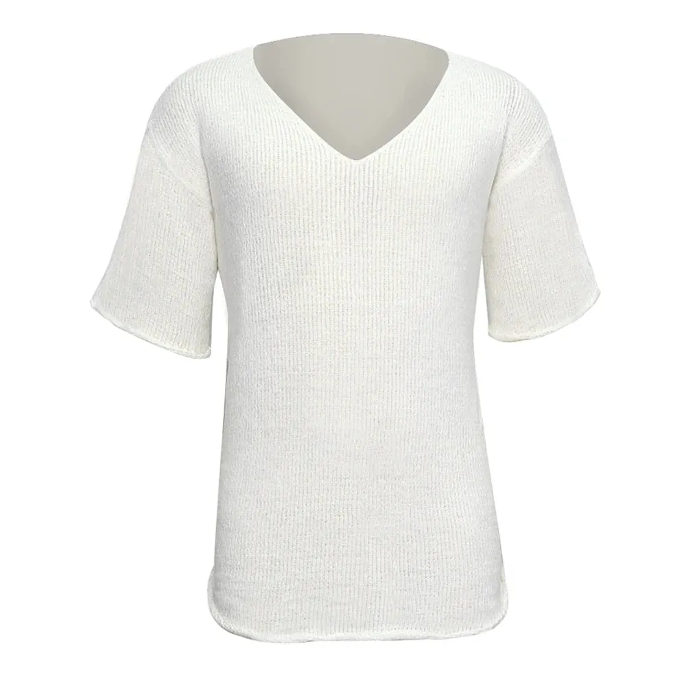 Aidase Mens Hollow Casual Knitted Tops Genderless 2024 Summer New Fashion Vacation White Loose Breathable Short Sleeve T-Shirt Unisex