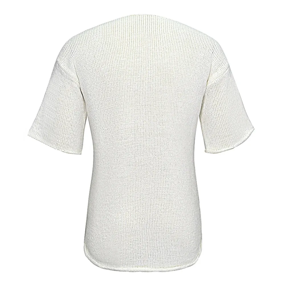 Aidase Mens Hollow Casual Knitted Tops Genderless 2024 Summer New Fashion Vacation White Loose Breathable Short Sleeve T-Shirt Unisex