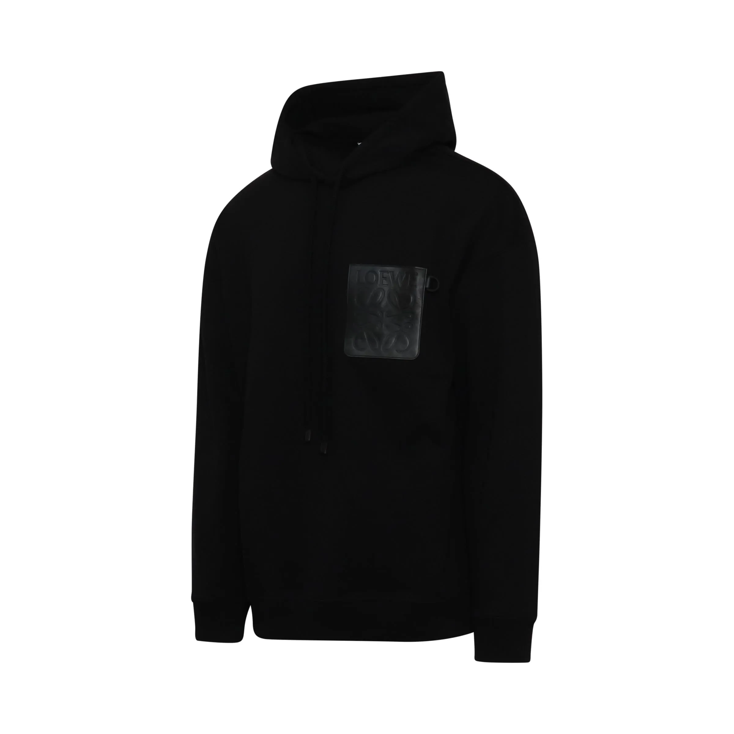 Anagram Leather Patch Hoodie in Black