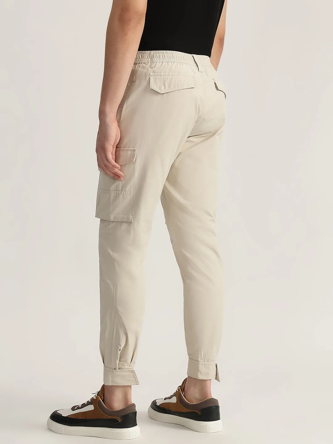 Antony Morato Men Beige Solid Regular Fit Cargo Trouser