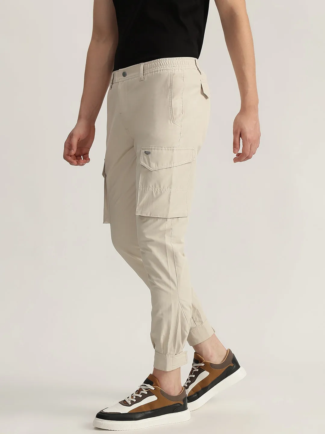 Antony Morato Men Beige Solid Regular Fit Cargo Trouser