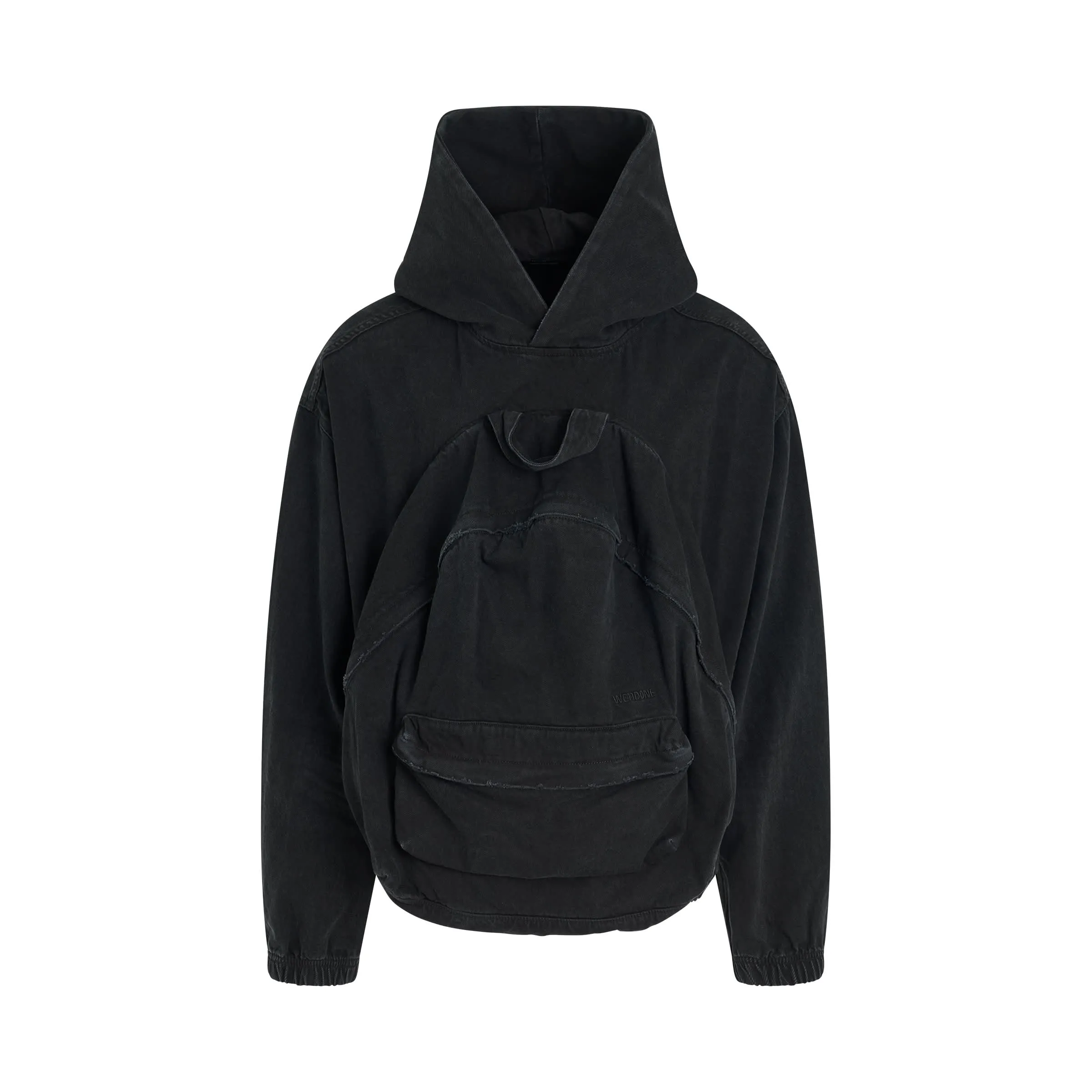 Bag Shaped Craft Denim Hoodie in Black