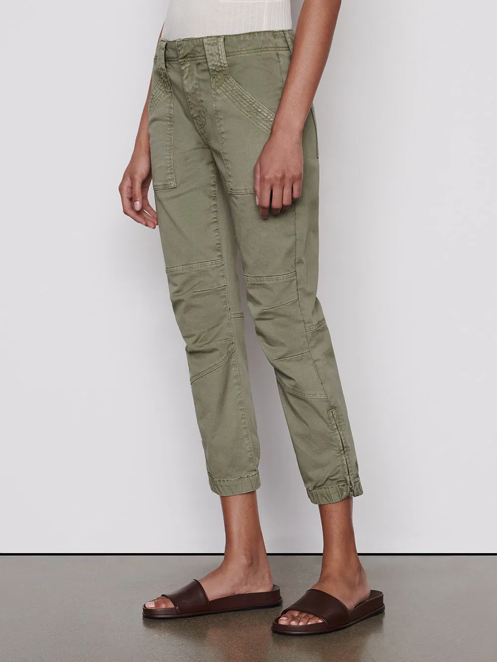 Banded Bottom Trapunto Moto Pant -- Washed Aloe