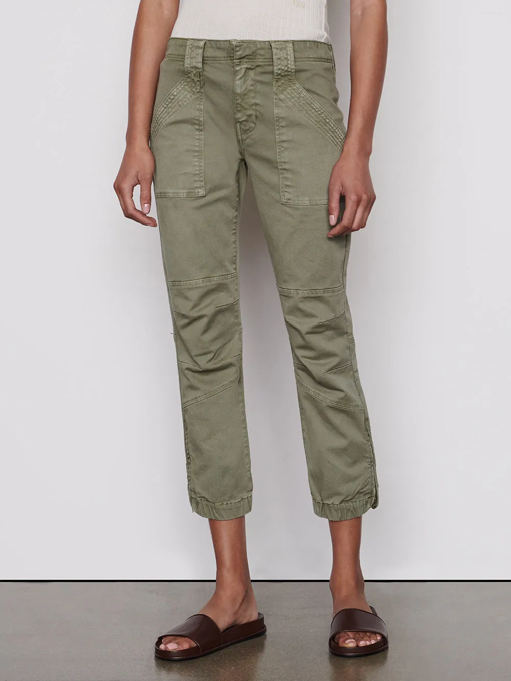 Banded Bottom Trapunto Moto Pant -- Washed Aloe