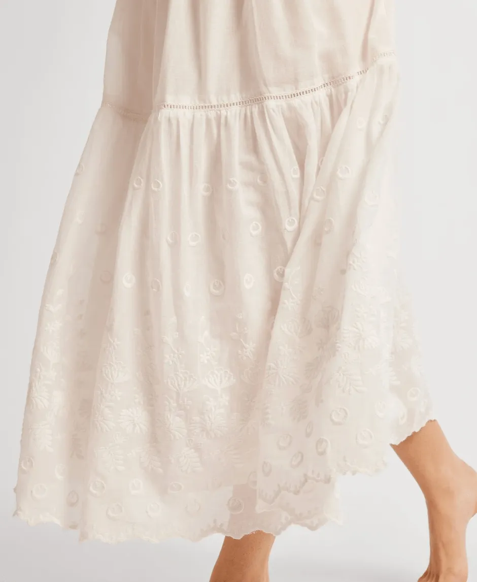 Betty Skirt in White Petal Embroidery