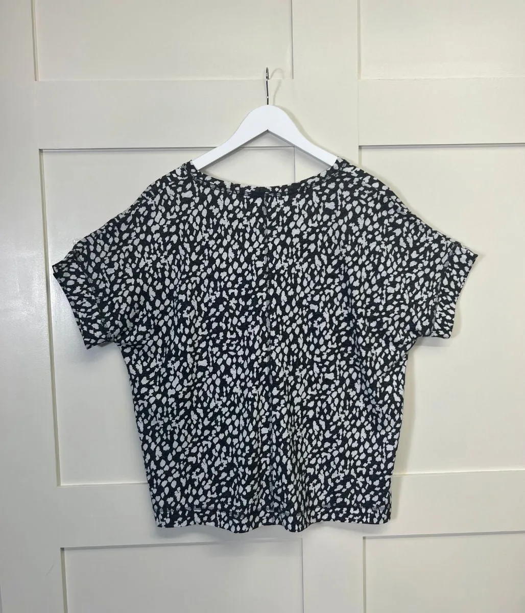 Black Linen Blend Printed Top