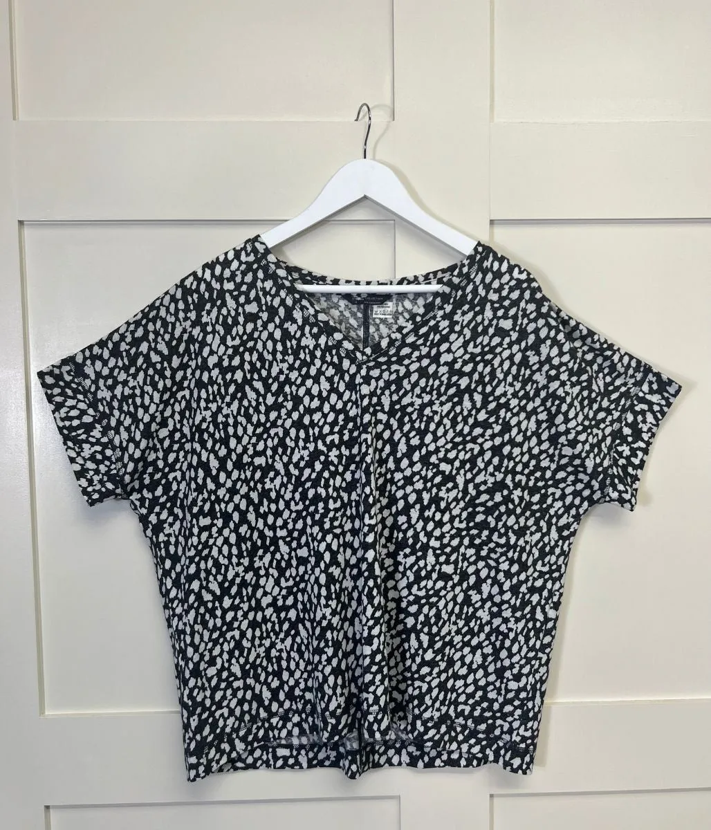 Black Linen Blend Printed Top