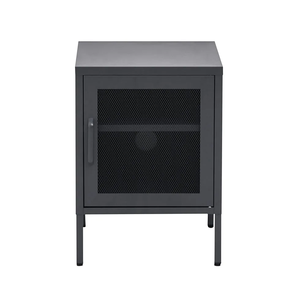 Black Metal Bedside Table with Mesh Door, Adjustable Shelf - ArtissIn