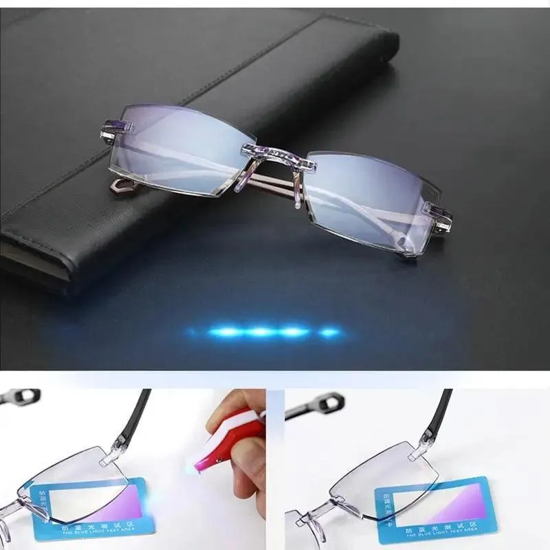 Blue Light Blocking Vintage Rimless Reading Glasses: Stylish Eye Protection