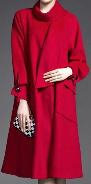 Boxy Oversized Wool Coat in Red