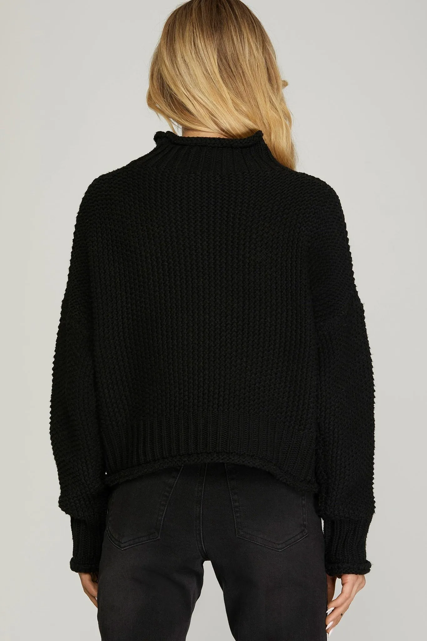 Cable Knit Turtleneck Sweater in Black