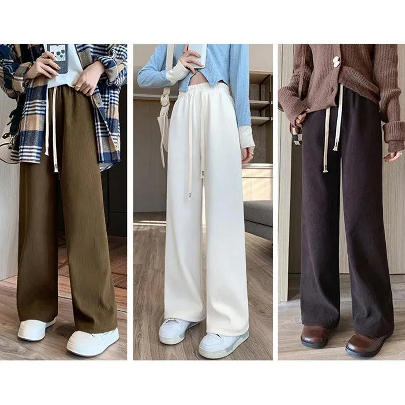 Chic Wide Leg Pants: Stylish Elastic Waist Trousers for Spring & Autumn