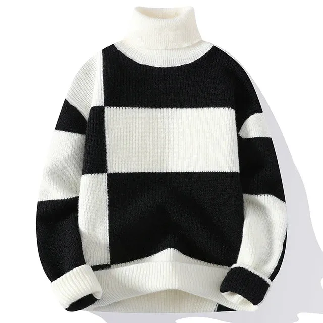 Contrast Color Block Turtleneck Sweater