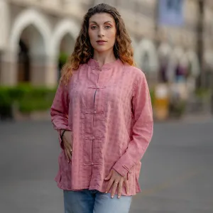 Cotton Pink Shirt for Women | Textured | Full Sleeves