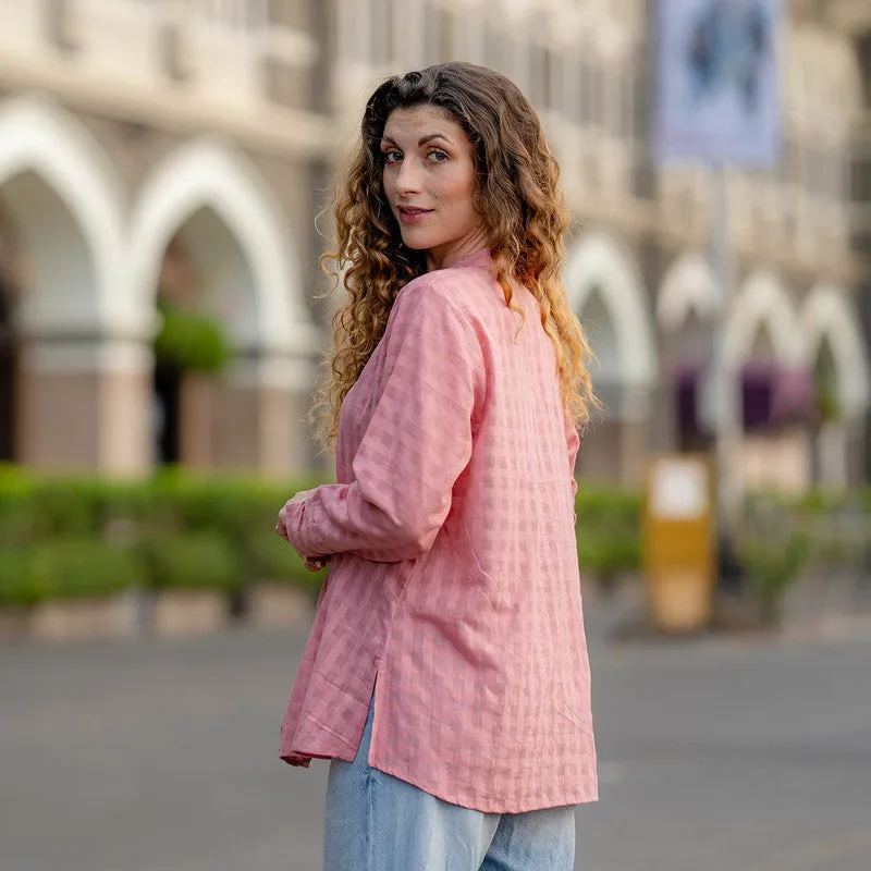 Cotton Pink Shirt for Women | Textured | Full Sleeves