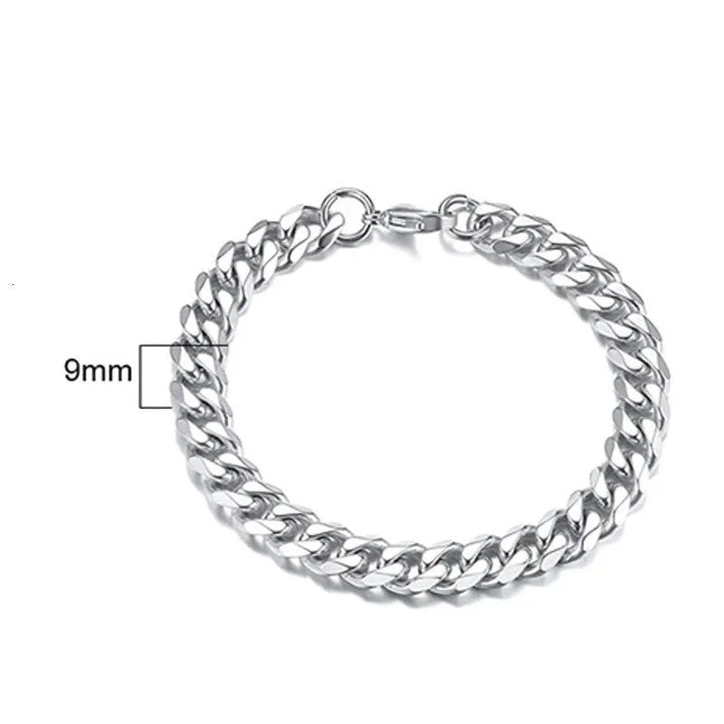 Curb Cuban Link Chain Bracelet for Men Women Couples Stainless Steel Wristbands 3mm to 11mm to Boyfreind husbands