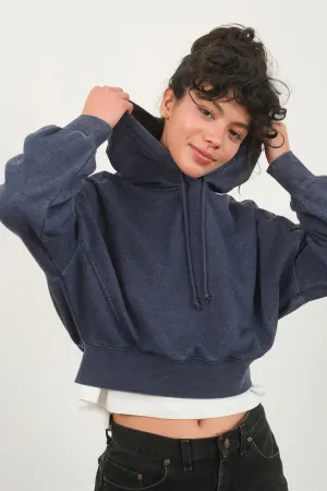 DZ24E105-DROP SHOULDER CROPPED HOODIE