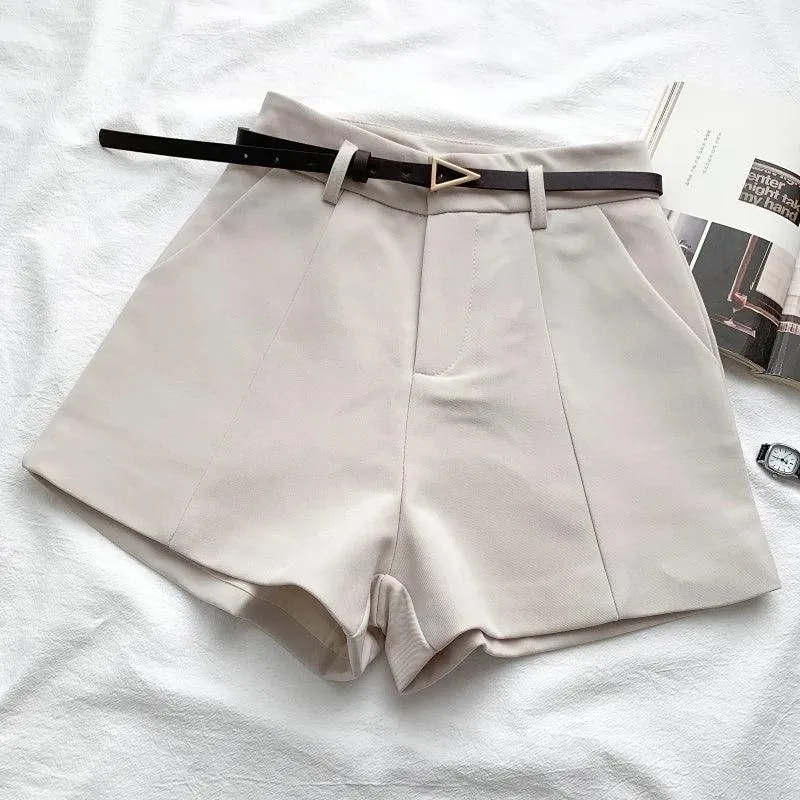 Elegant High Waist A-line Trousers: Vintage-Inspired Chic Office Shorts