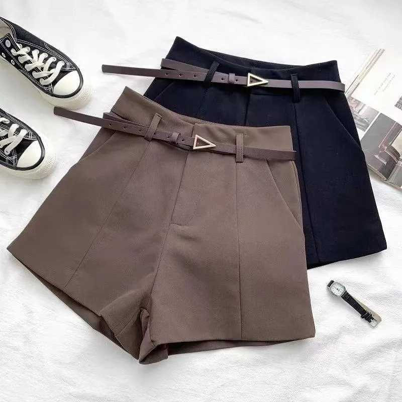 Elegant High Waist A-line Trousers: Vintage-Inspired Chic Office Shorts