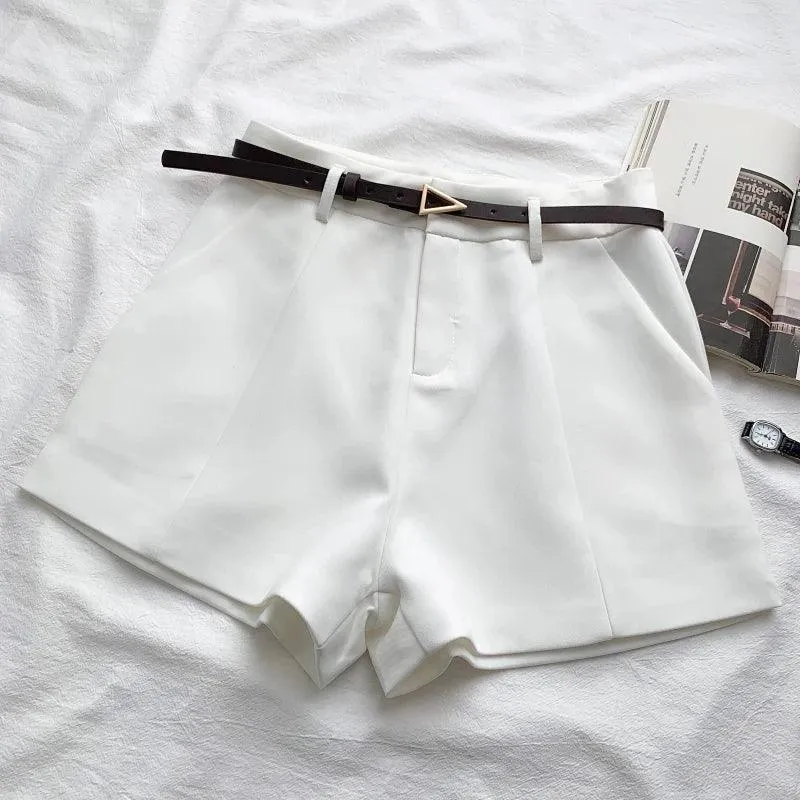 Elegant High Waist A-line Trousers: Vintage-Inspired Chic Office Shorts