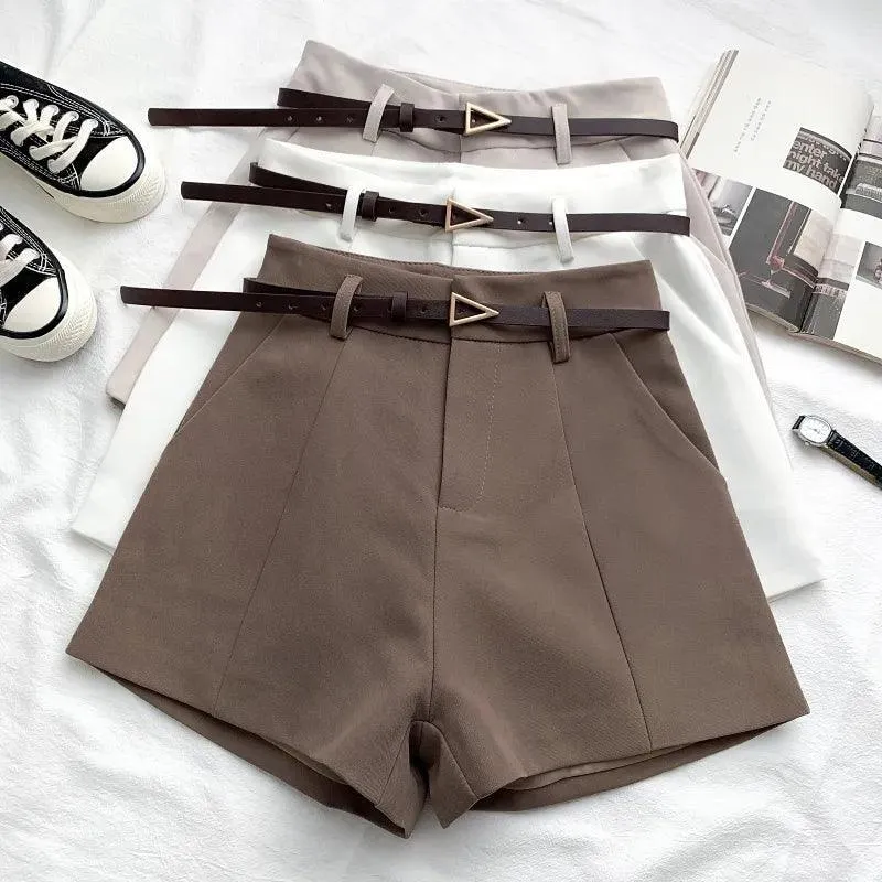 Elegant High Waist A-line Trousers: Vintage-Inspired Chic Office Shorts