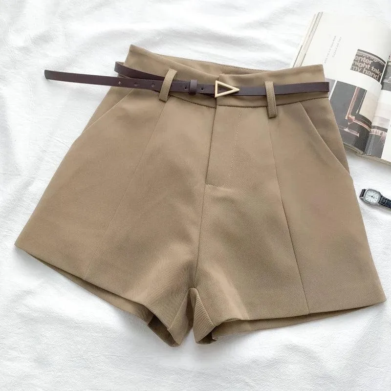 Elegant High Waist A-line Trousers: Vintage-Inspired Chic Office Shorts