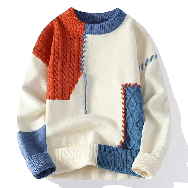 Fashion Colorfull O-Neck Patchwork Sweater