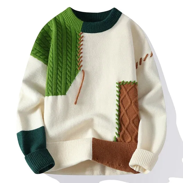 Fashion Colorfull O-Neck Patchwork Sweater