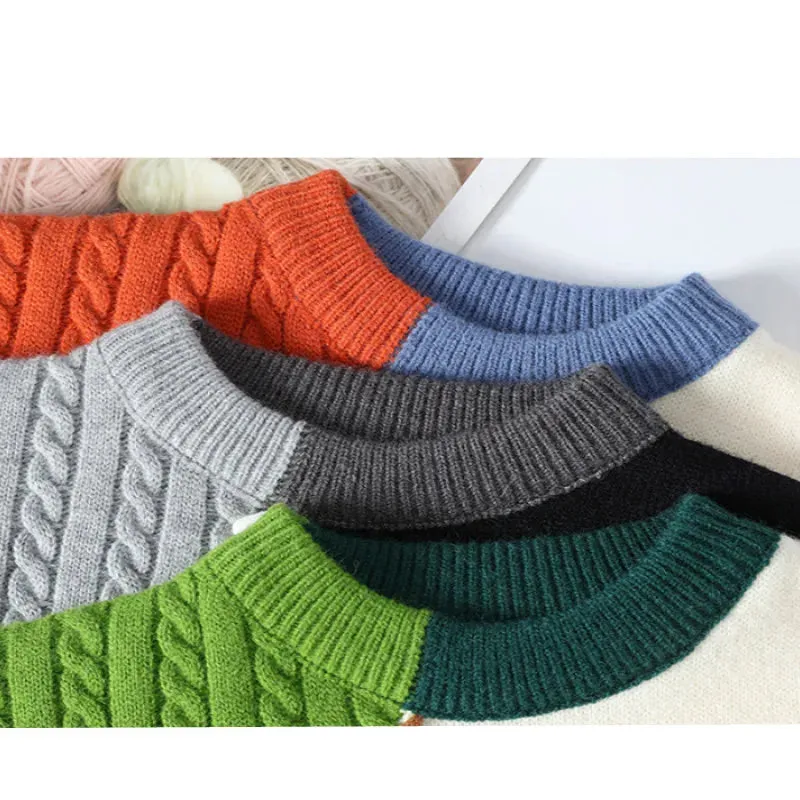 Fashion Colorfull O-Neck Patchwork Sweater