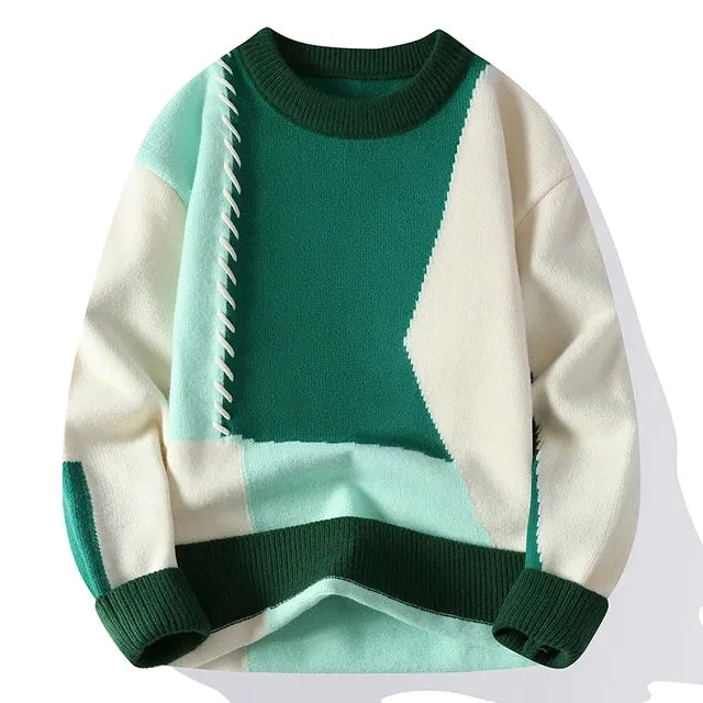 Fashion Colorfull O-Neck Patchwork Sweater