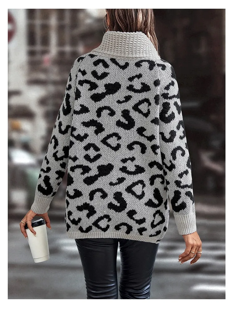 Fashionkova  Sweater Women Turtleneck Leopard Knitted Sweater Print Winter Thick Female Pullovers Casual Tops Autumn Winter Sweater