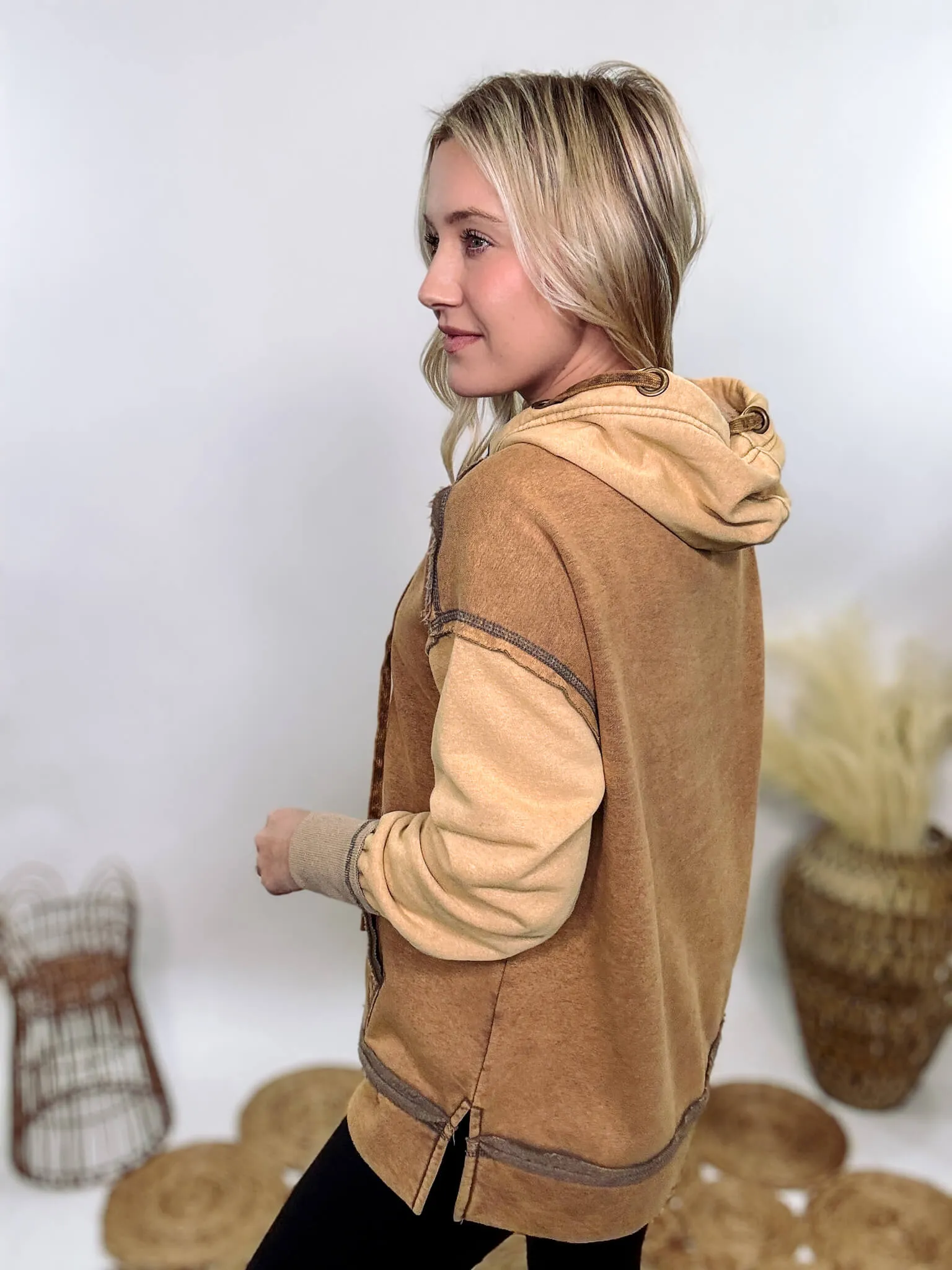 Fleece-Lined Neutral Mineral Washed Hoodie by Oli & Hali