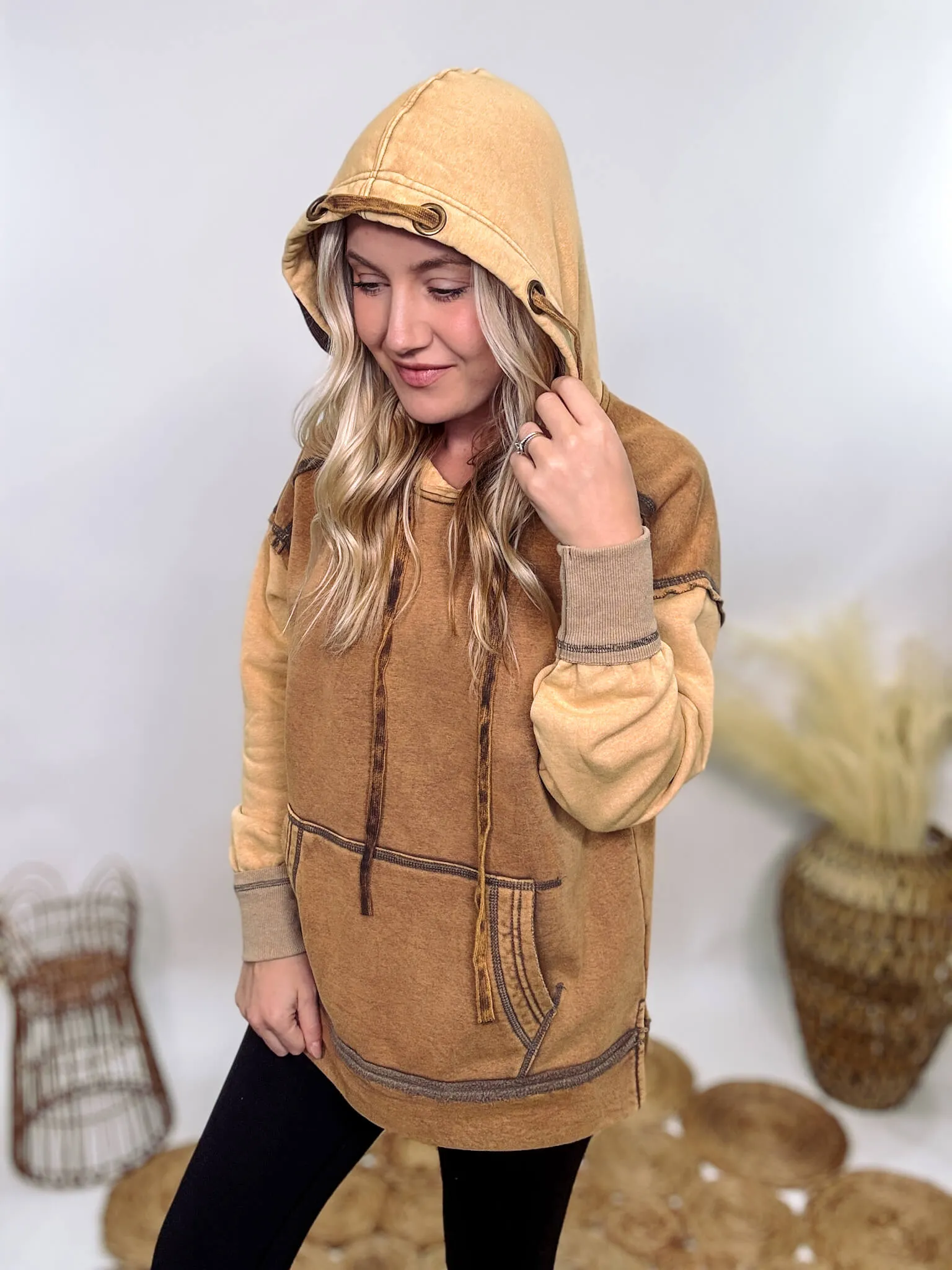 Fleece-Lined Neutral Mineral Washed Hoodie by Oli & Hali