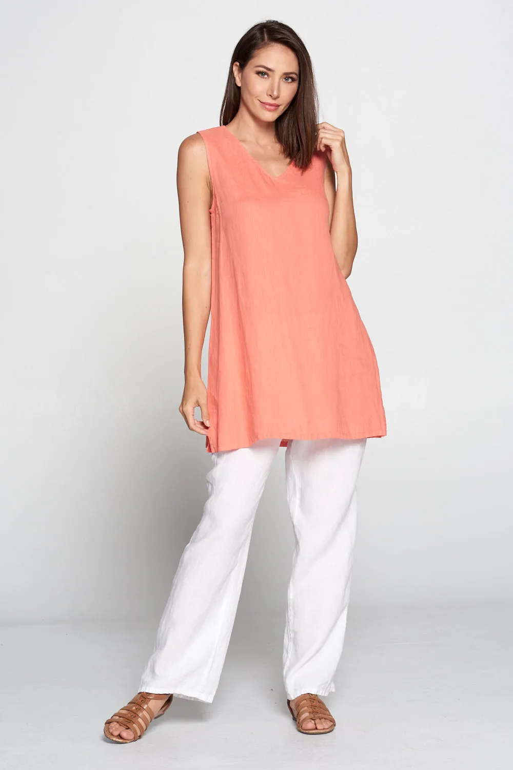 HLT317 SLEEVELESS TUNIC TOP-WHITE