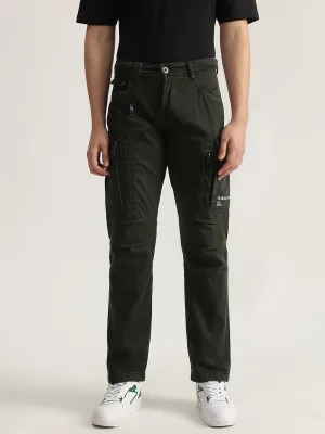 Iconic Men Olive Solid Regular Fit Cargo Trouser