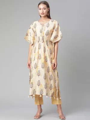 Jashvi Light Yellow Rayon Kaftan Pant Set