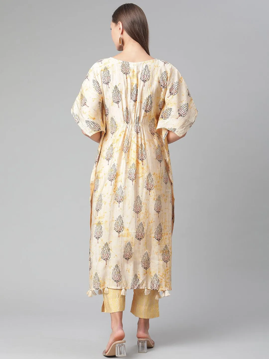 Jashvi Light Yellow Rayon Kaftan Pant Set