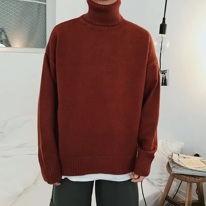 Jinquedai Men Oversized Turtleneck Sweaters Winter Korean Fashions Pullover Harajuku Black Knitwear