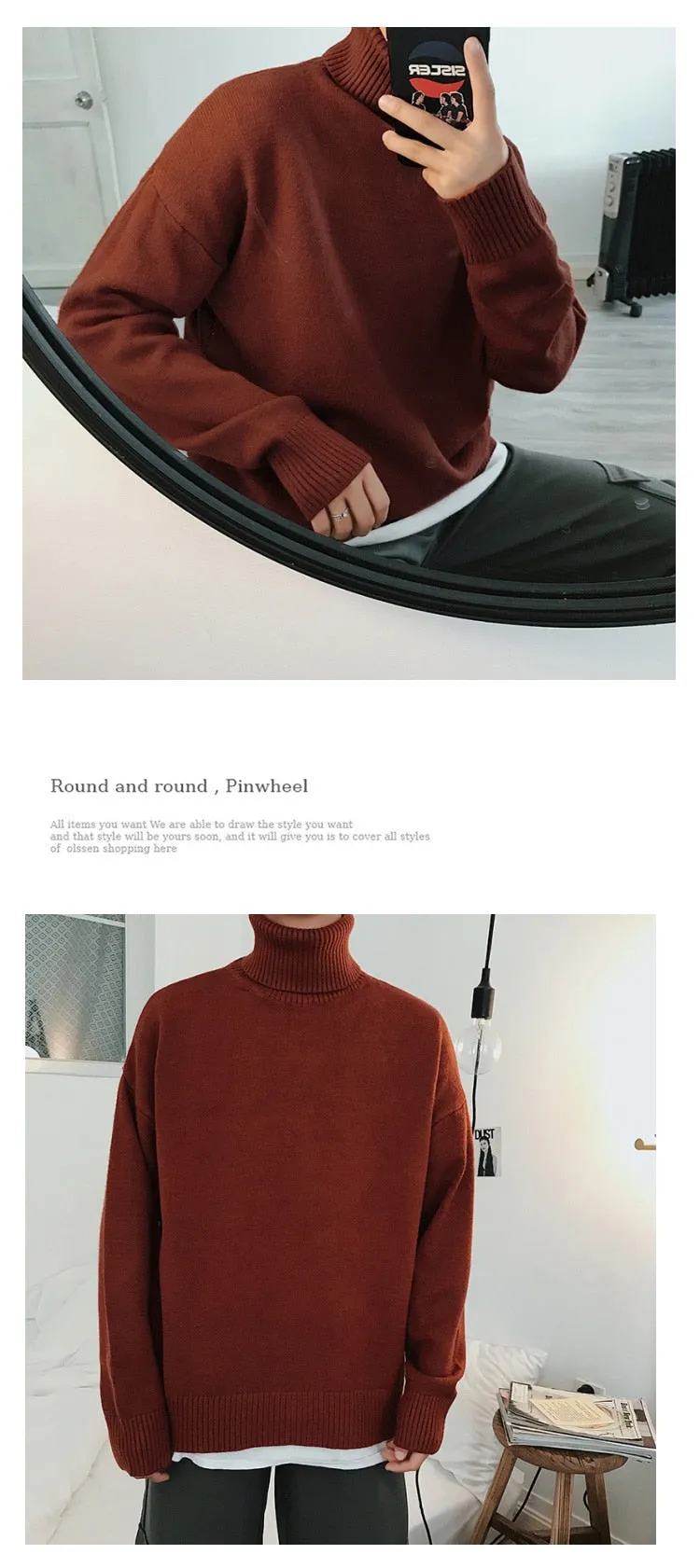 Jinquedai Men Oversized Turtleneck Sweaters Winter Korean Fashions Pullover Harajuku Black Knitwear