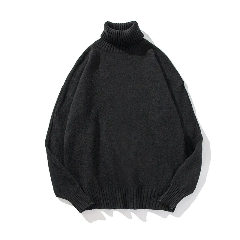 Jinquedai Men Oversized Turtleneck Sweaters Winter Korean Fashions Pullover Harajuku Black Knitwear