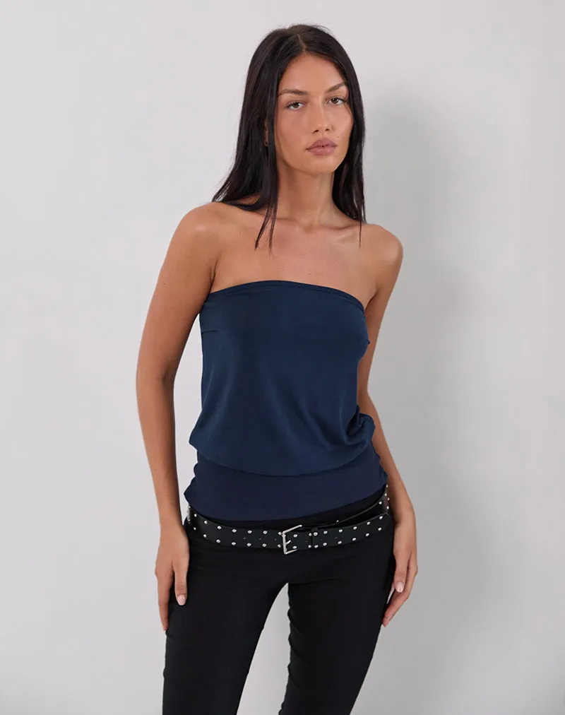 Leocadia Long Bandeau Top In Cupro Navy