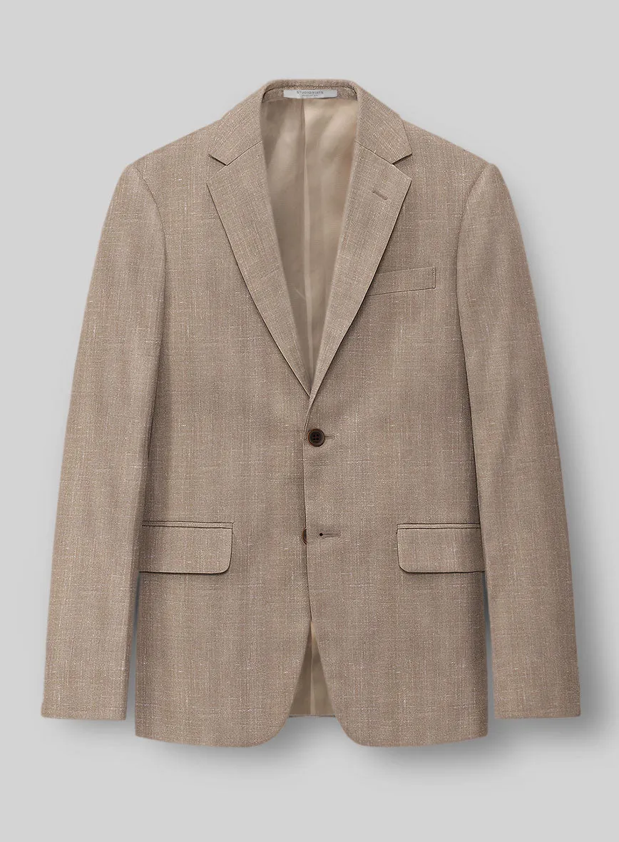 London Loom Brown Herringbone Wool Silk Linen Suit