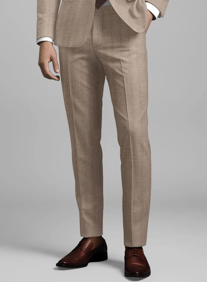 London Loom Brown Herringbone Wool Silk Linen Suit