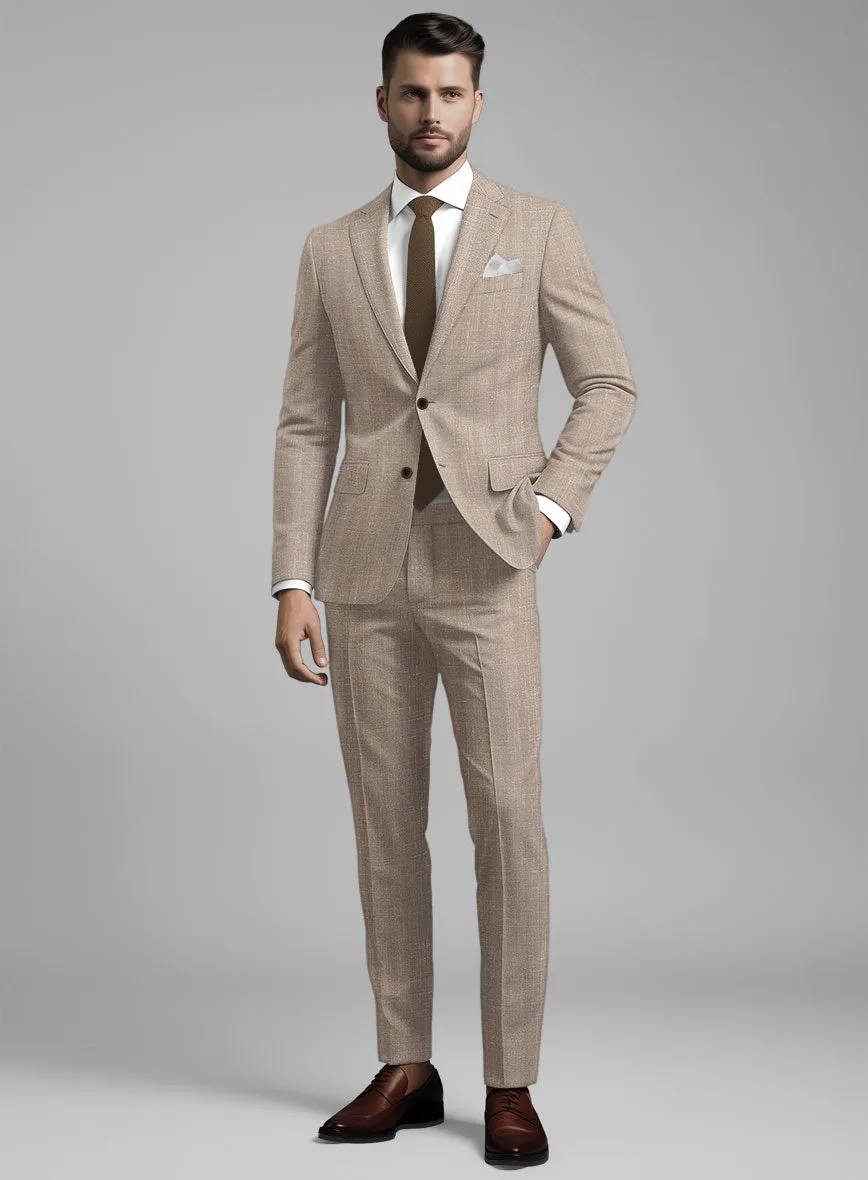 London Loom Brown Herringbone Wool Silk Linen Suit