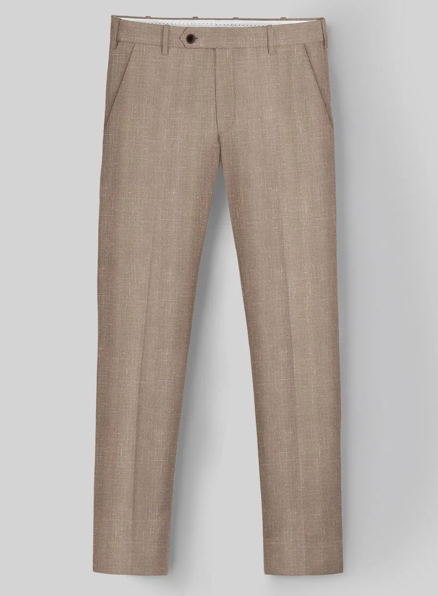 London Loom Brown Herringbone Wool Silk Linen Suit