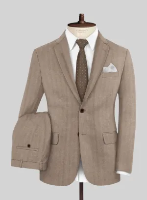 London Loom Brown Herringbone Wool Silk Linen Suit