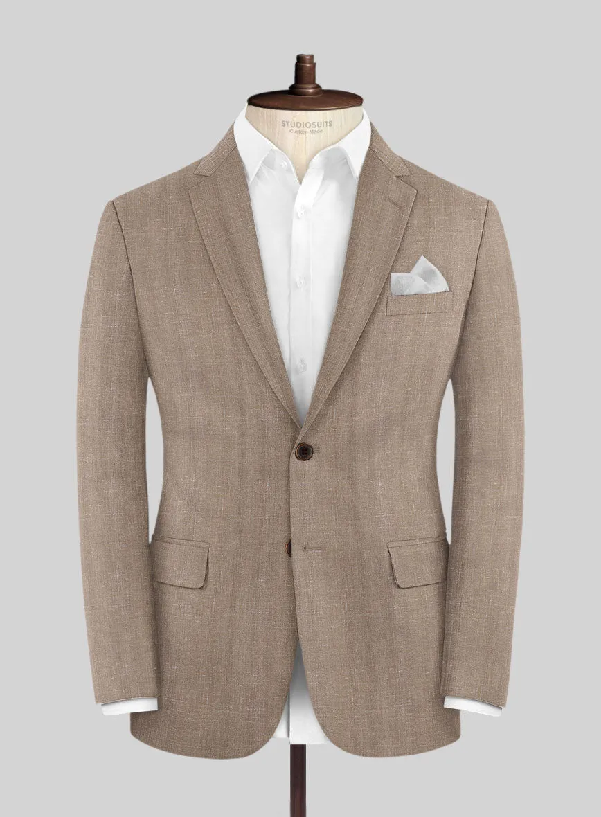 London Loom Brown Herringbone Wool Silk Linen Suit