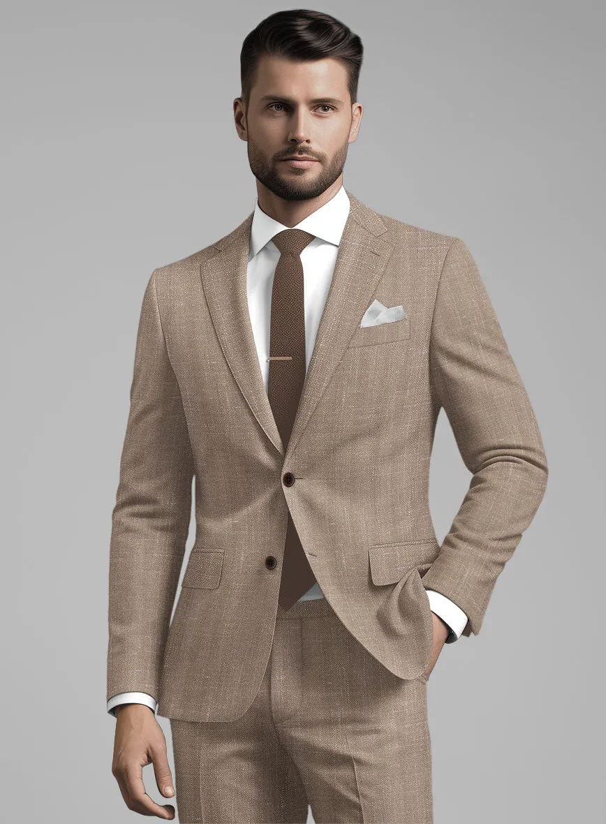 London Loom Brown Herringbone Wool Silk Linen Suit