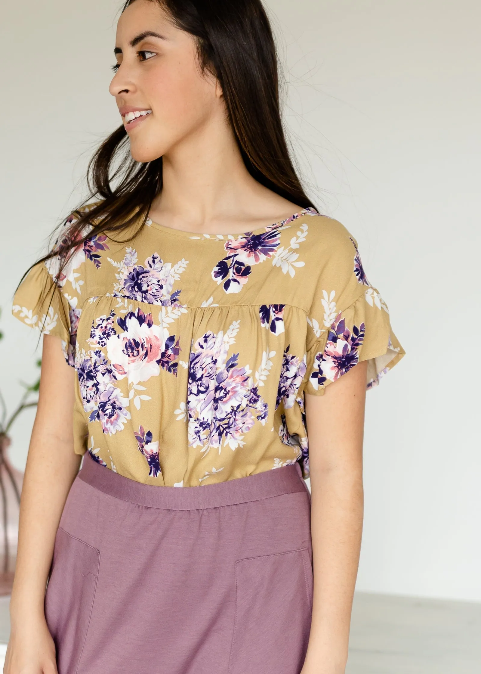 Mustard Floral Flowy Top - FINAL SALE